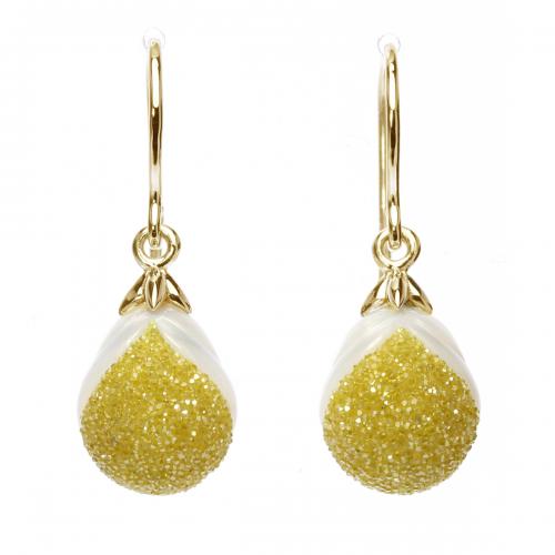 Galaxia Pearl Earrings with Lab-Grown Yellow Diamond Druzy