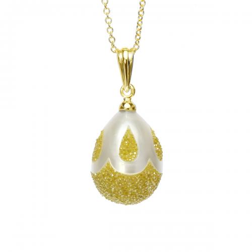 Galaxia Pearl Pendant with Lab-Grown Yellow Diamond Druzy