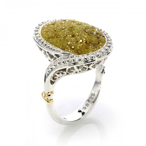 Galaxia Ring With Lab-Grown Yellow Diamond Druzy