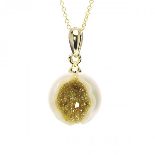 Galaxia Pearl Pendant with Lab-Grown Yellow Diamond Druzy